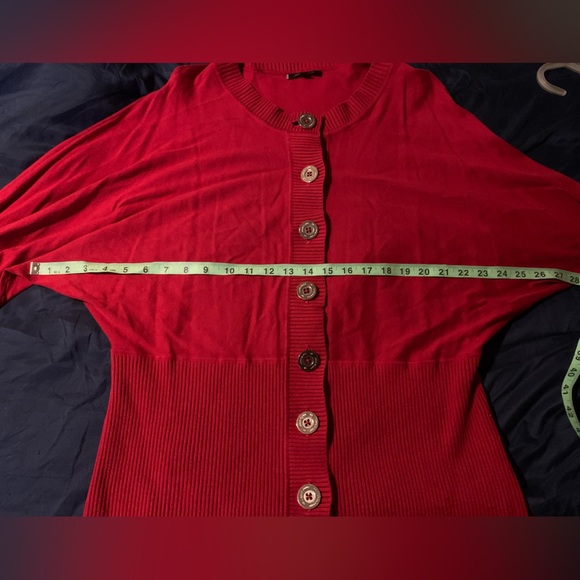 Anne Klein Red 3X Cardigan Dolman Long Sleeve gold engraved buttons - Picture 5 of 8